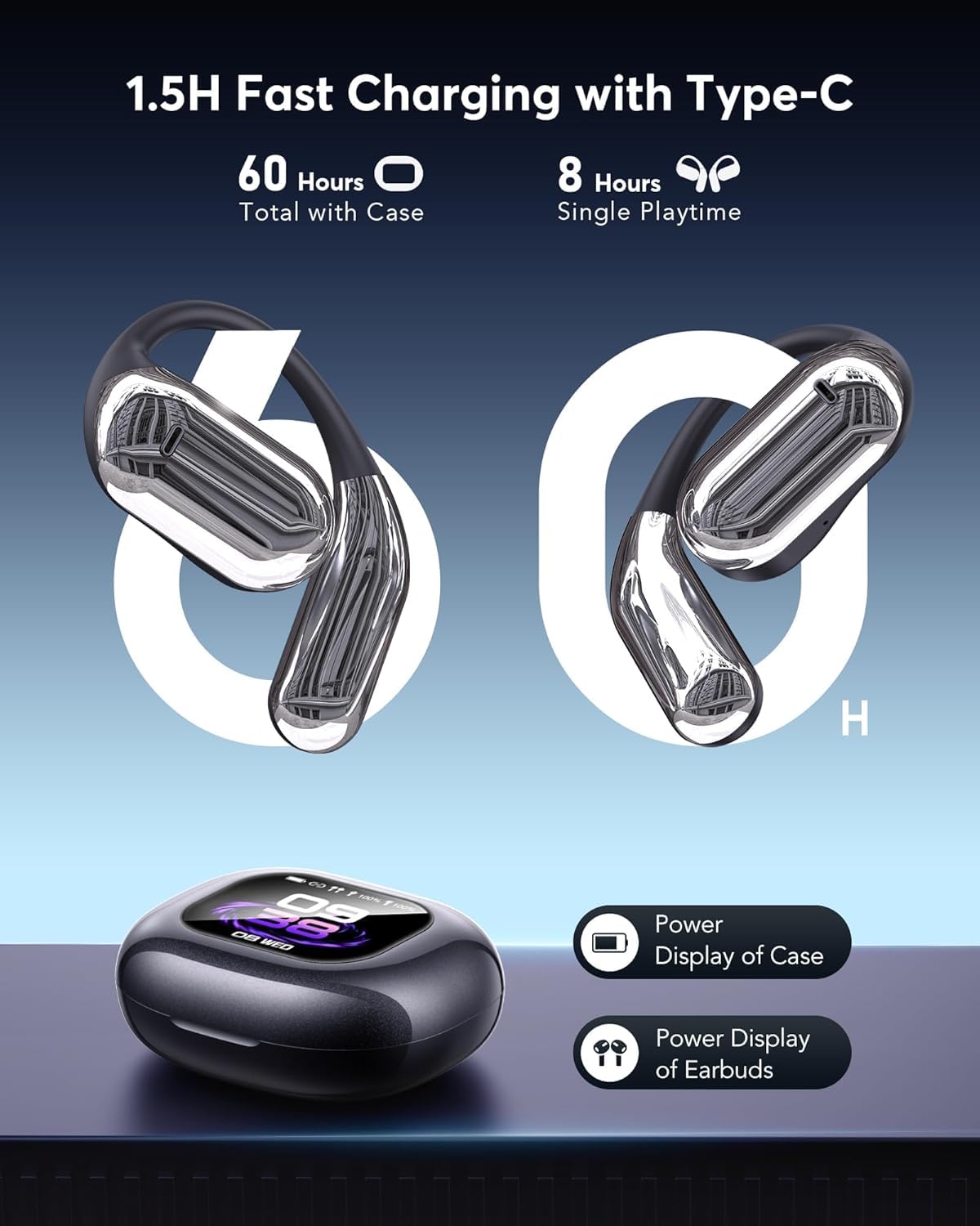 AI Language Translator Earbuds, OWS LCD Touchscreen