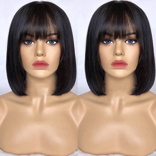Short Black Bob Wigs With Hair Bangs
